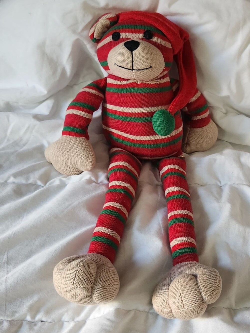 Cost Plus World Market Red & Green Striped Christmas Sock Monkey
